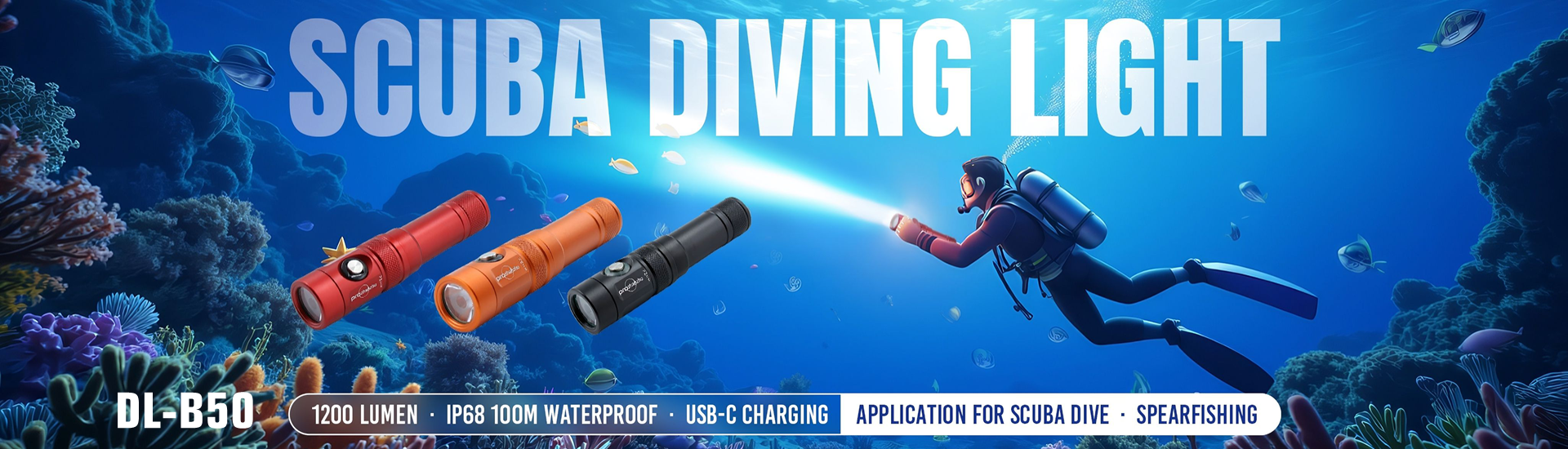 DL-B50 USB-C Charging LED diving flashlight