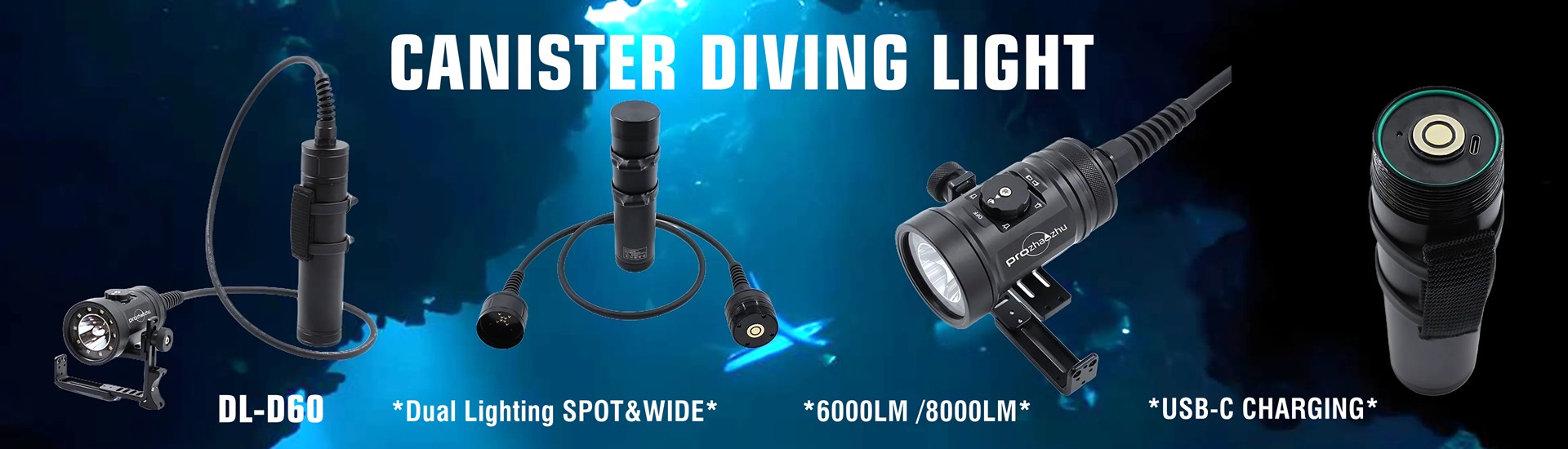 Most Powerful DL-D60 Dual Lighting Canister Diving Light